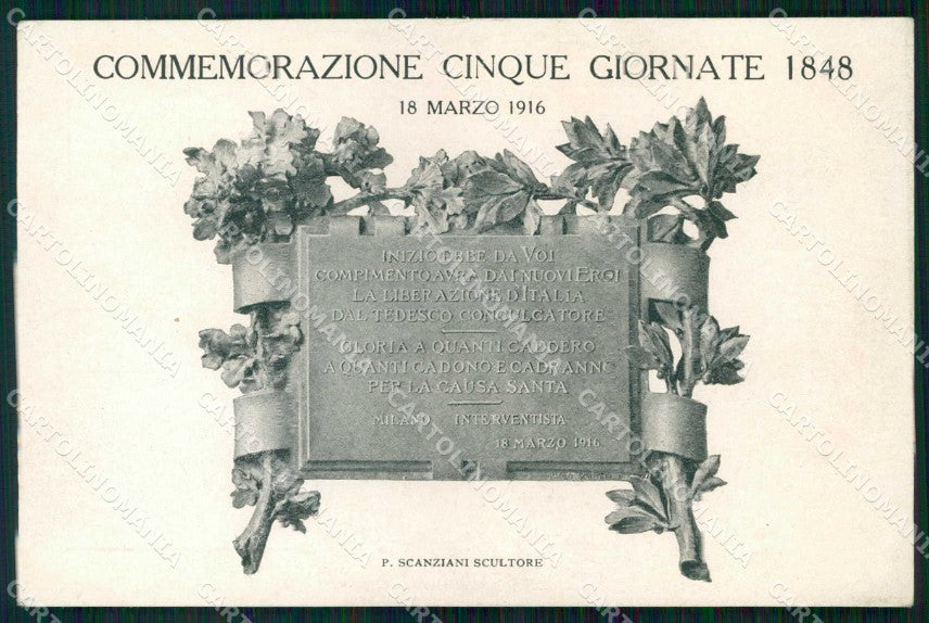 Milano Città Commemorazione Cinque Giornate cartolina RT5658 – fronte