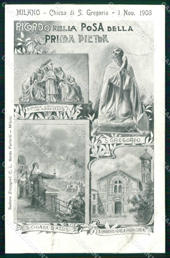 Milano Città Ricordo di Chiesa San Gregorio Posa Prima Pietra cartolina RT5736 – fronte