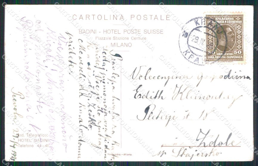 Milano Città Badini Hotel Poste Suisse Giardino Terrazza cartolina RT5770 – retro