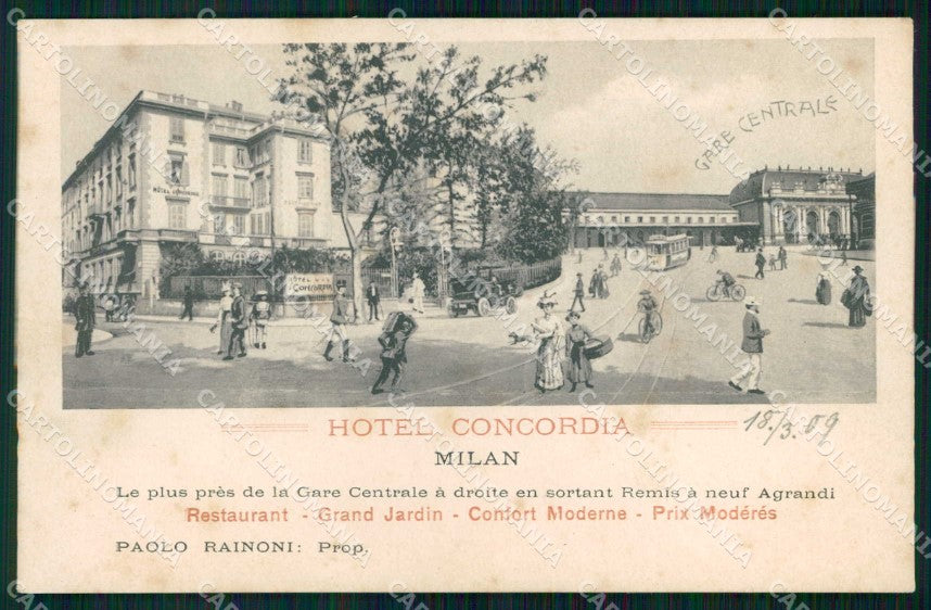 Milano Città Hotel Concordia Gare Centrale Tram cartolina RT5772 – fronte
