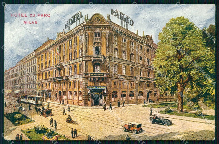 Milano Città Hotel du Parc Tram Automobili cartolina RT5773 – fronte