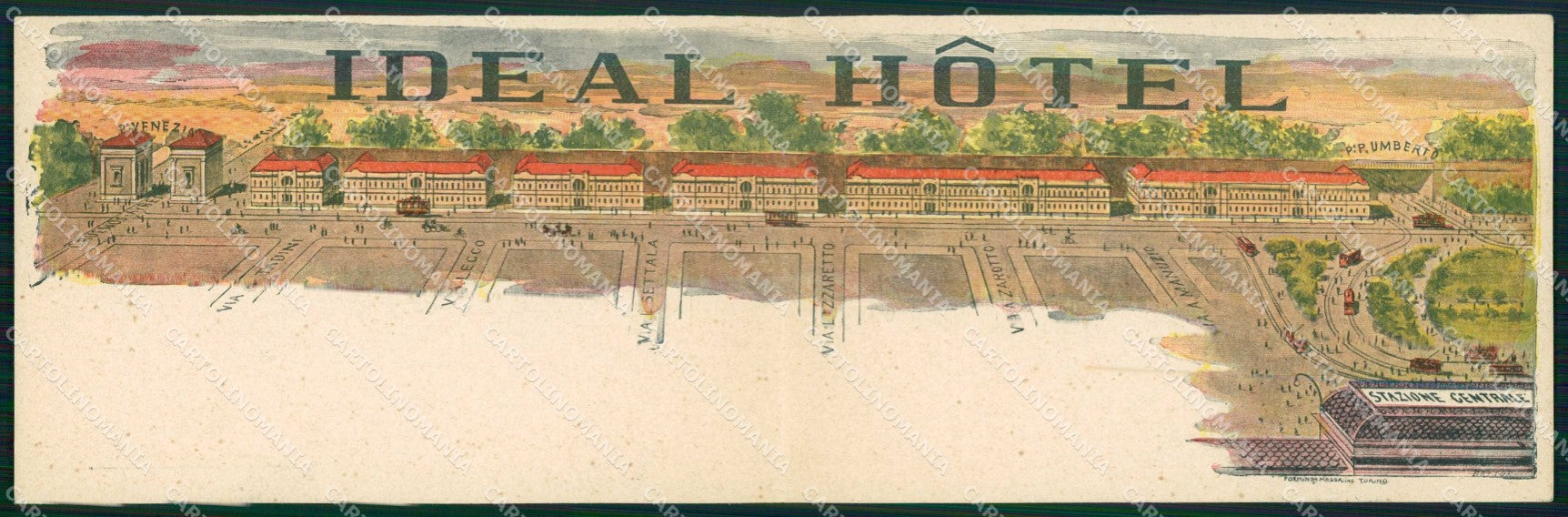 Milano Città Ideal Hotel Tram Stazione Centrale Doppia cartolina RT5893 – fronte
