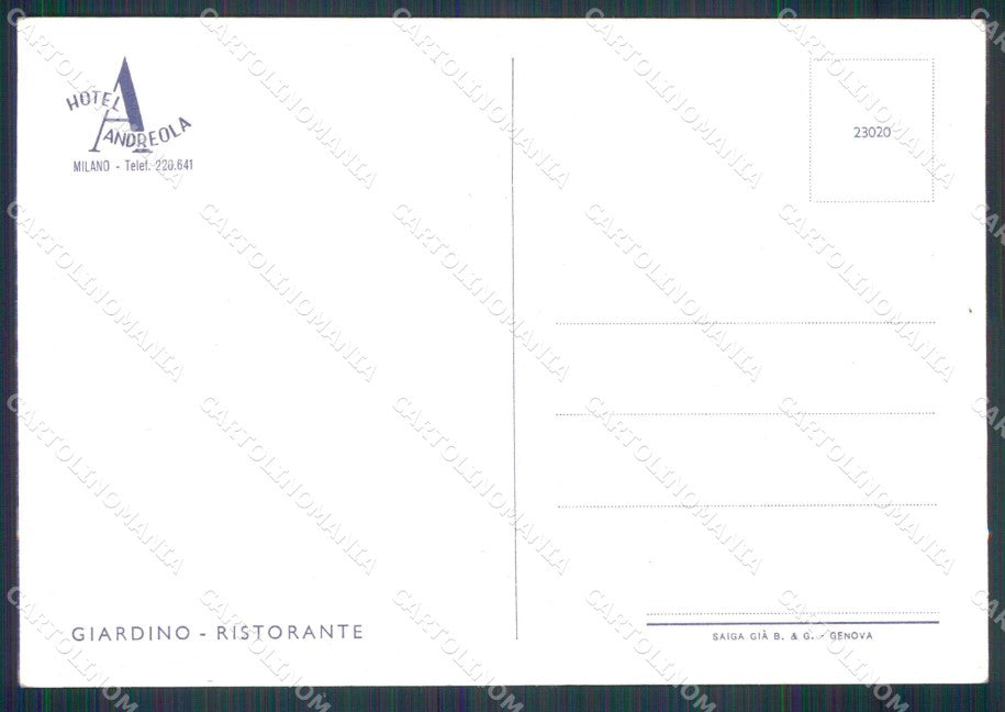 Milano Città Hotel Andreola Giardino Ristorante FG cartolina RT5906 – retro