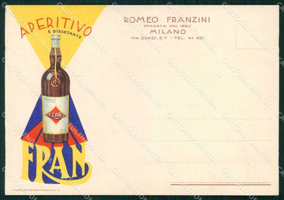Milano Città Aperitivo Fran Pubblicitaria FG cartolina RT5908 – fronte