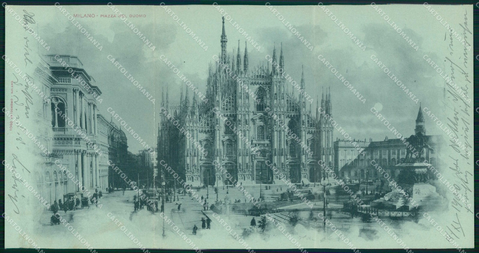 Milano Città Piazza Duomo Tram Chiaro di Luna Tripla cartolina RT5916 – fronte