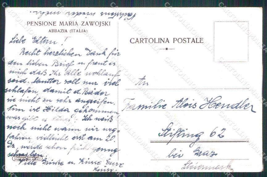 Croazia Croatia Abbazia Opatija Pensione Maria Zawojski cartolina RT6023 – retro