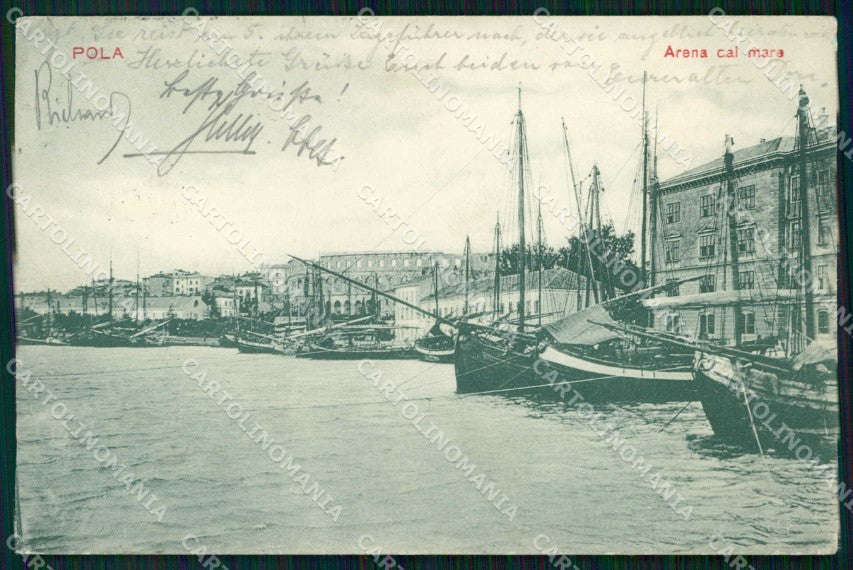 Croazia Croatia Pola Pula Arena dal Mare Barche cartolina RT6174 – fronte