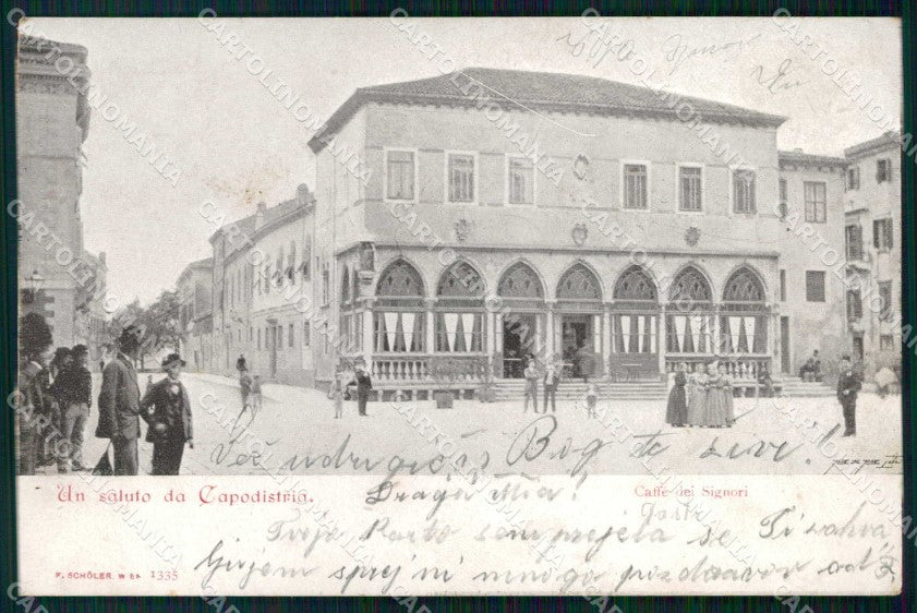 Slovenia Slovenija Capodistria Koper Saluto da Cafè dei Signori cartolina RT6410 – fronte