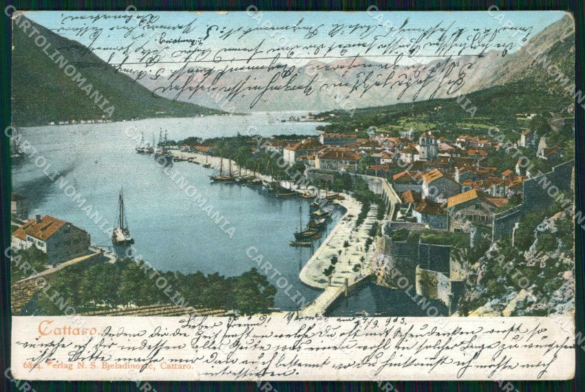 Montenegro Crna Gora Cattaro Kotor Molo Barche PIEGHE cartolina RT6585 – fronte