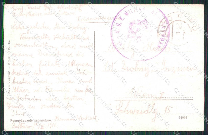 Montenegro Crna Gora Cattaro Kotor Passatoia Molo Barche cartolina RT6588 – retro