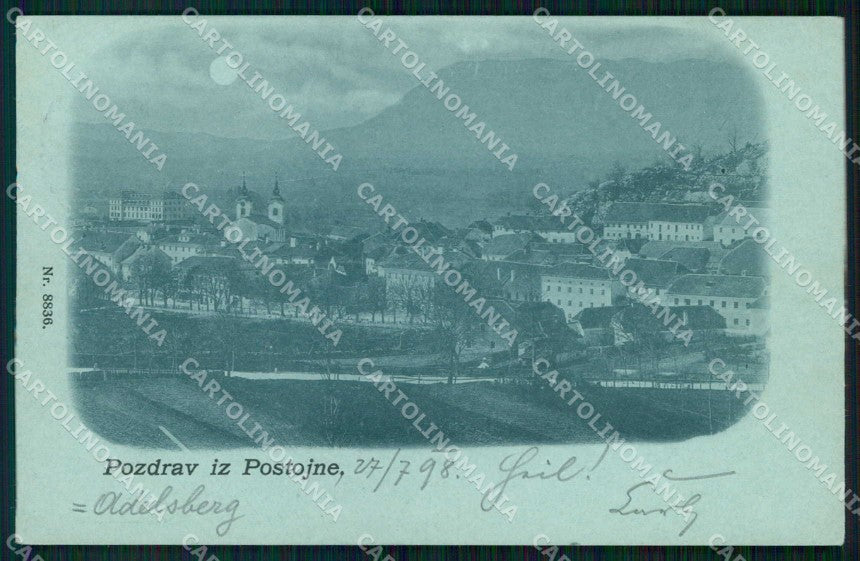 Slovenia Slovenija Postumia Postojna Saluti da Chiaro di Luna cartolina RT6920 – fronte