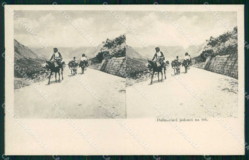 Croazia Croatia Dalmazia Dalmacija Uomini su Asini Stereoview cartolina RT6979 – fronte
