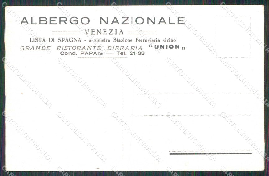 Venezia Città Albergo Nazionale Pubblicitaria cartolina RT7171 – retro