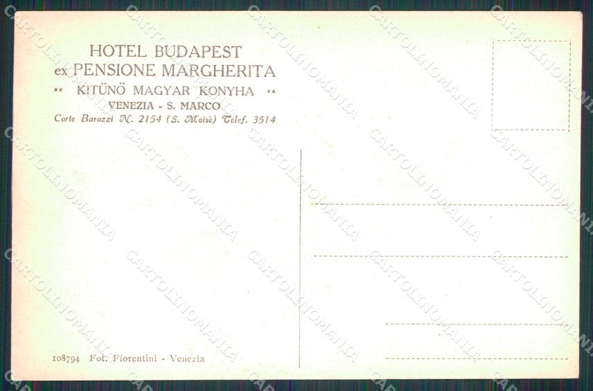 Venezia Città Hotel Budapest Ex Pensione Margherita cartolina RT7235 – retro