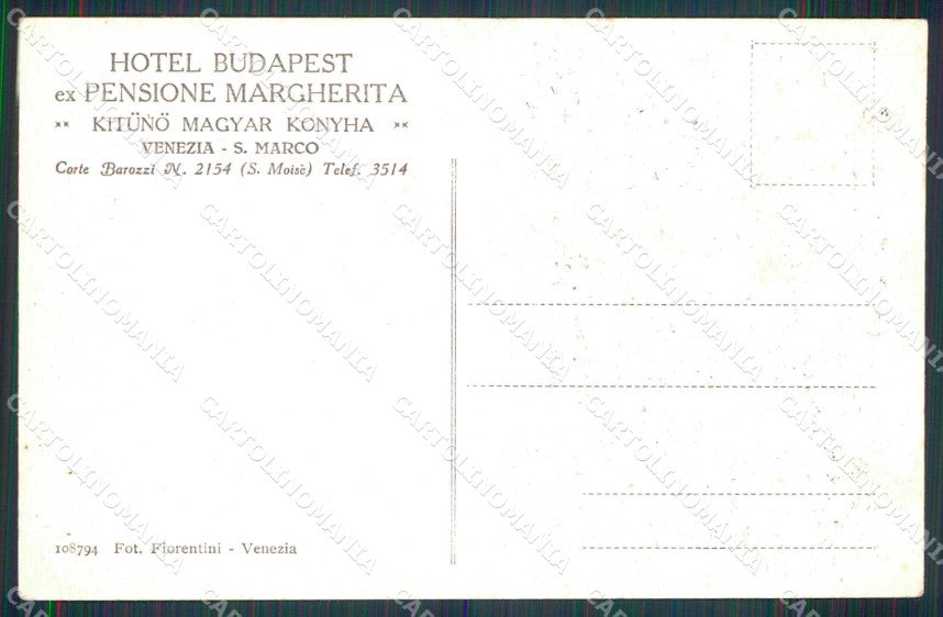 Venezia Città Hotel Budapest Ex Pensione Margherita cartolina RT7236 – retro