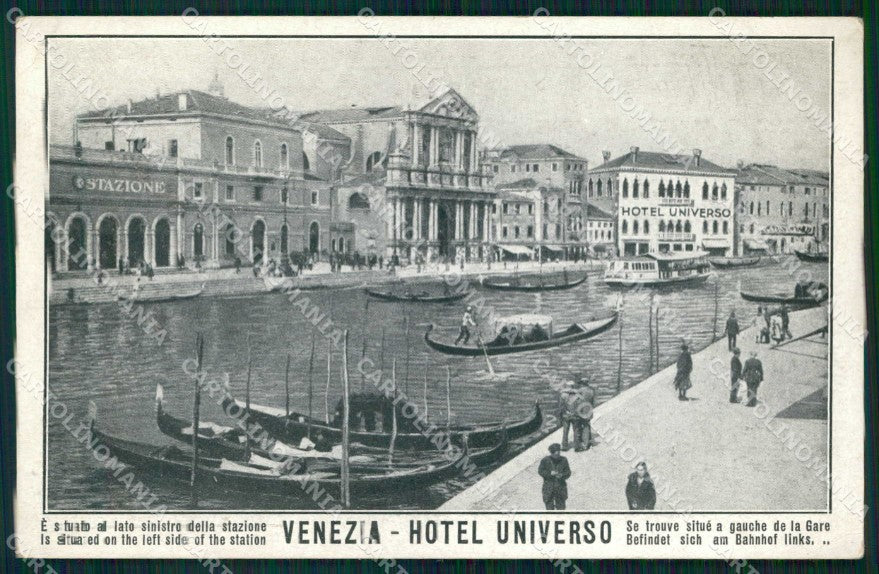 Venezia Città Hotel Universo Stazione Gondole cartolina RT7245 – fronte