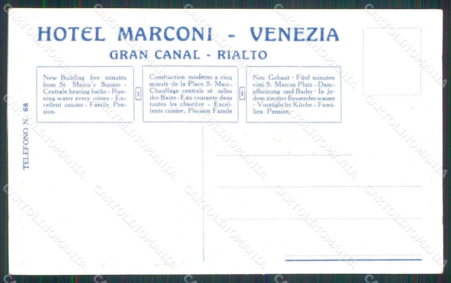 Venezia Città Hotel Marconi Gran Canal Rialto cartolina RT7256 – retro