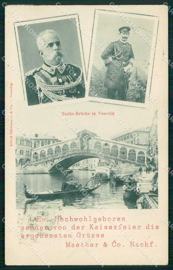 Venezia Città Ponte di Rialto Savoia Kaiser Wilhelm II Barche cartolina RT7381 – fronte