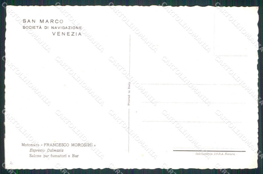 Venezia Città Società Navigazione San Marco Salone Fumatori Bar cartolina RT7430 – retro