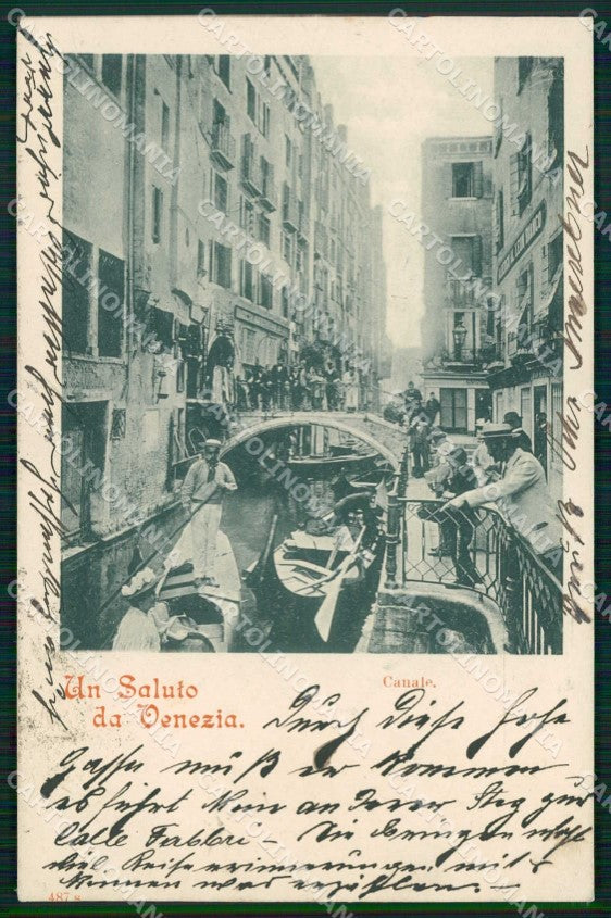 Venezia Città Saluto da Canale Gondole cartolina RT7576 – fronte