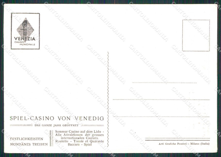 Venezia Città Casinò Municipale Giardino Gondola FG cartolina RT7589 – retro