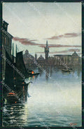 Venezia Città Bacino San Marco Barche Tramonto Oilette 6681 cartolina RT7711 – fronte