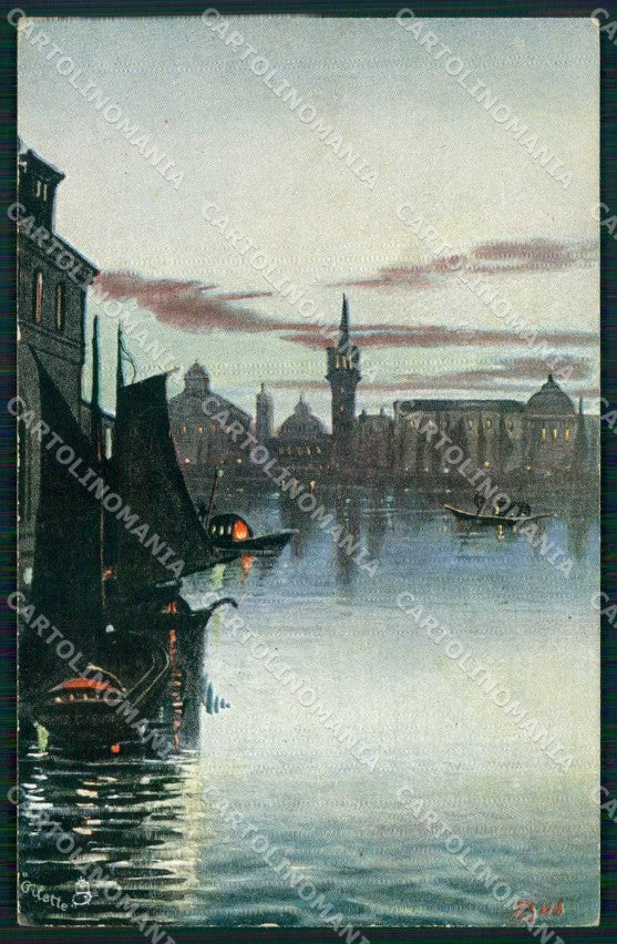 Venezia Città Bacino San Marco Barche Tramonto Oilette 6681 cartolina RT7711 – fronte