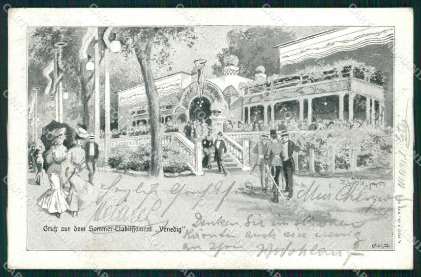 Venezia Città Saluti da Caffè Giardini cartolina RT7728 – fronte