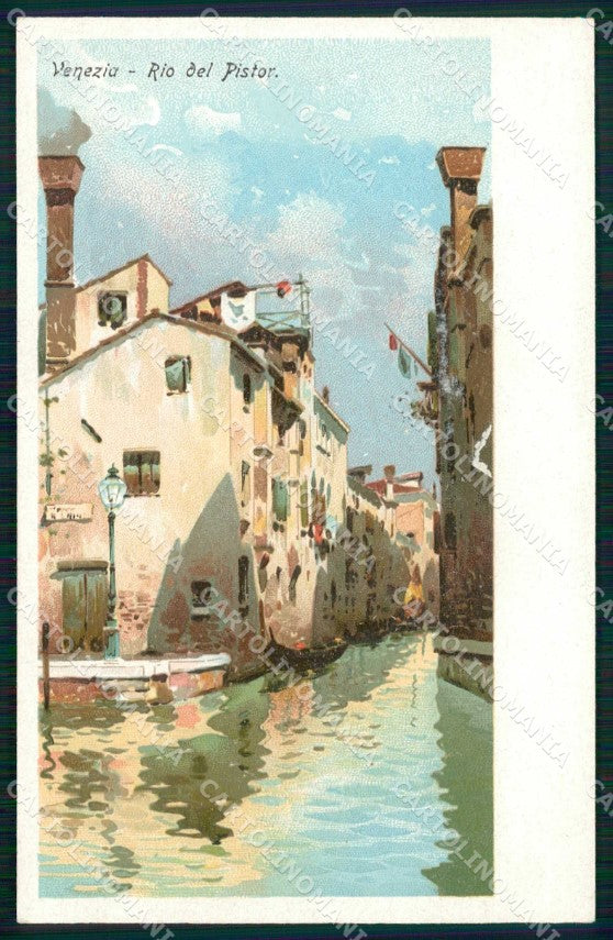 Venezia Città Rio del Pistor Barche Illustratori cartolina RT7736 – fronte
