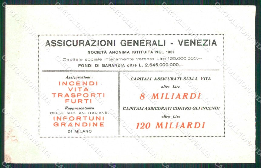 Venezia Città Assicurazioni Generali Scadenza Premio cartolina RT7804 – retro