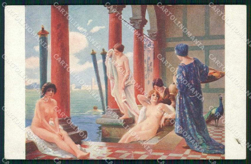 Venezia Città Bagnanti Donne Illustratori Faugeron Risque Nude cartolina RT7815 – fronte