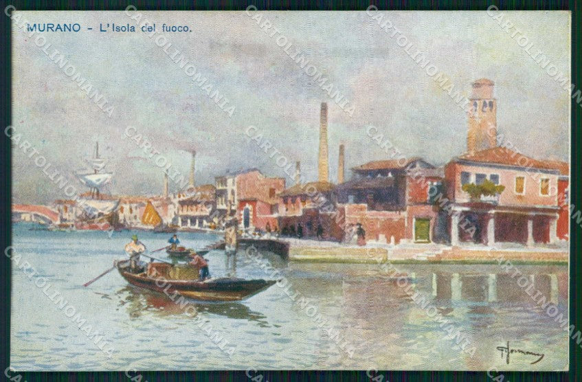 Venezia Città Murano Isola del Fuoco Barca Illustratori cartolina RT7827 – fronte