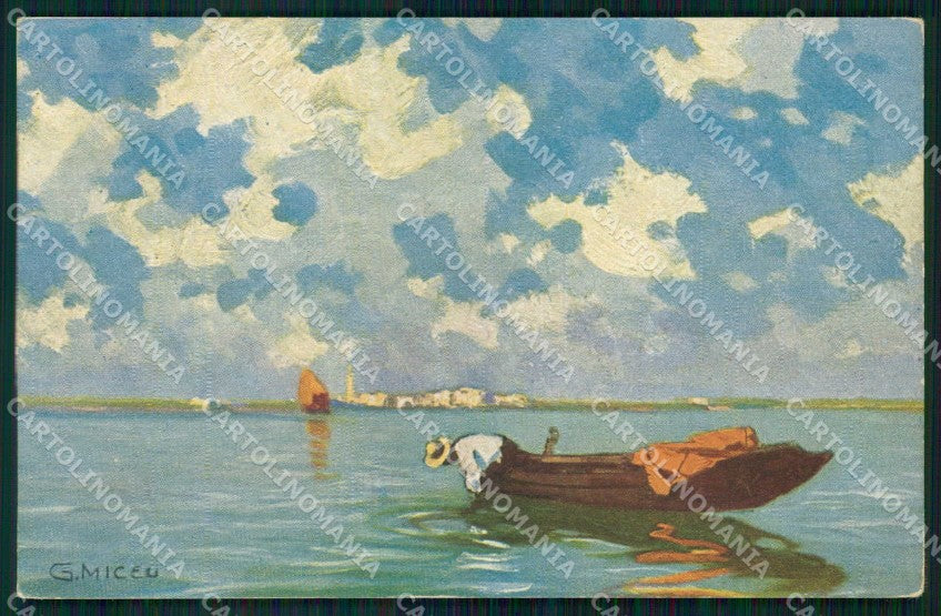 Venezia Città Uomo in Barca Illustratori cartolina RT7832 – fronte