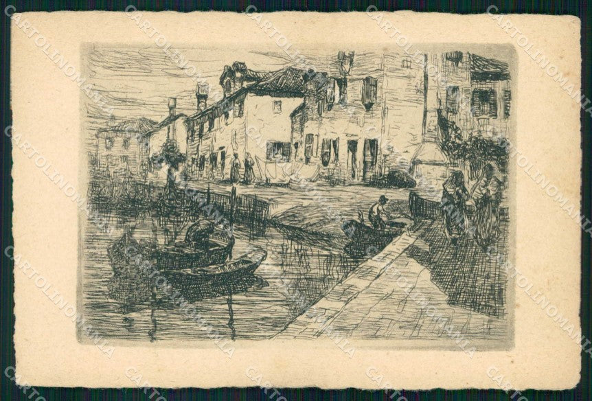 Venezia Città Canale Interno Barche Illustratori cartolina RT7849 – fronte