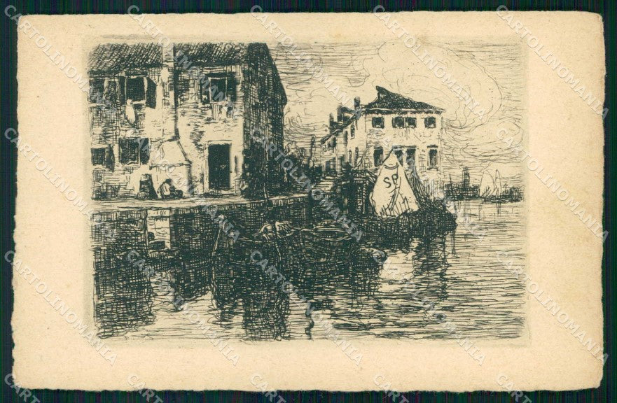 Venezia Città Canale Barche Illustratori cartolina RT7850 – fronte