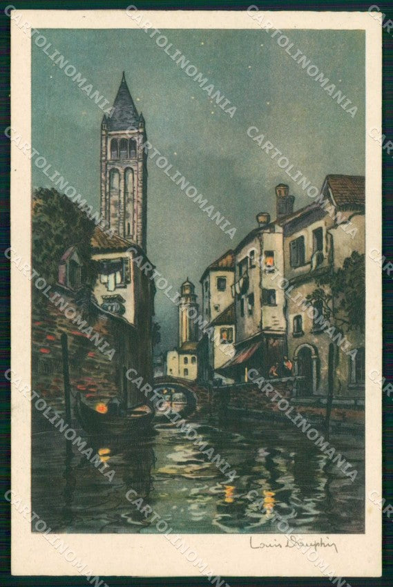 Venezia Città Canale con Barca Illustratori cartolina RT7859 – fronte