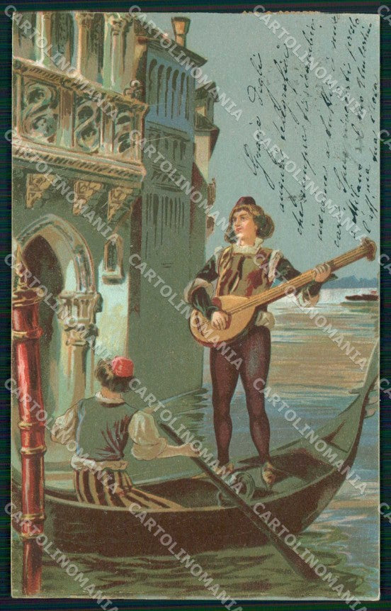 Venezia Città Gondoliere con Mandolino cartolina RT7877 – fronte