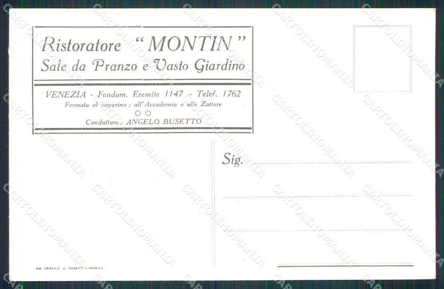 Venezia Città Ristoratore Montin D'Annunzio cartolina RT7898 – retro