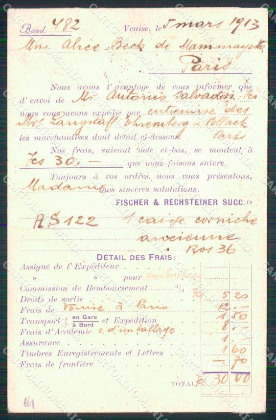 Venezia Città Fischer & Rechsteiner Società di Spedizioni cartolina RT7901 – retro