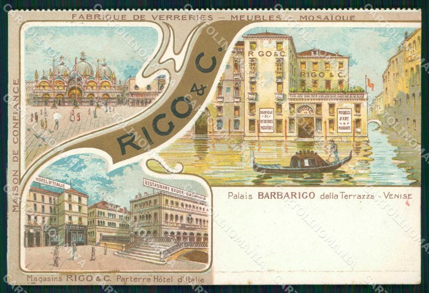 Venezia Città Fabbrica di Mosaici Grand Hotel d'Italie Gondola cartolina RT7919 – fronte