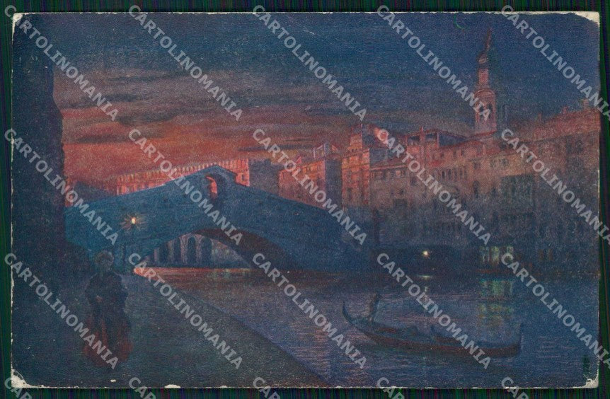 Venezia Città Ponte di Rialto Gondola Notturno cartolina RT7933 – fronte