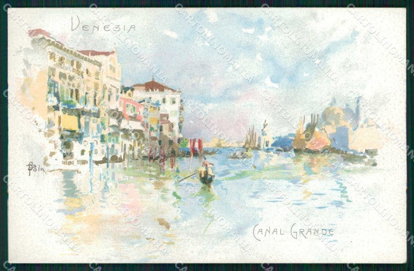 Venezia Città Canal Grande Barche Illustratori cartolina RT7986 – fronte