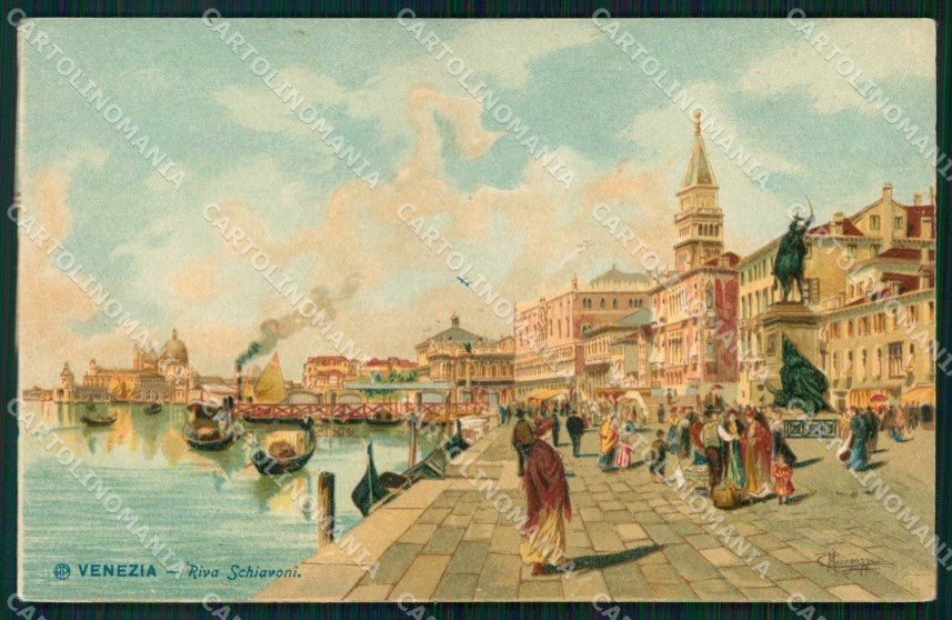 Venezia Città Riva degli Schiavoni Barche Illustratori cartolina RT7989 – fronte