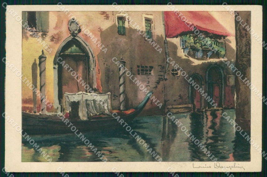 Venezia Città Canale Interno Barca Illustratori cartolina RT7993 – fronte