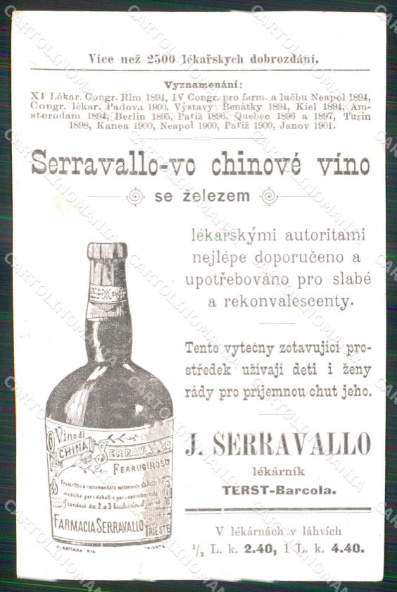 Trieste Città Serravallo Vino di China Ferruginoso cartolina RT8000 – retro