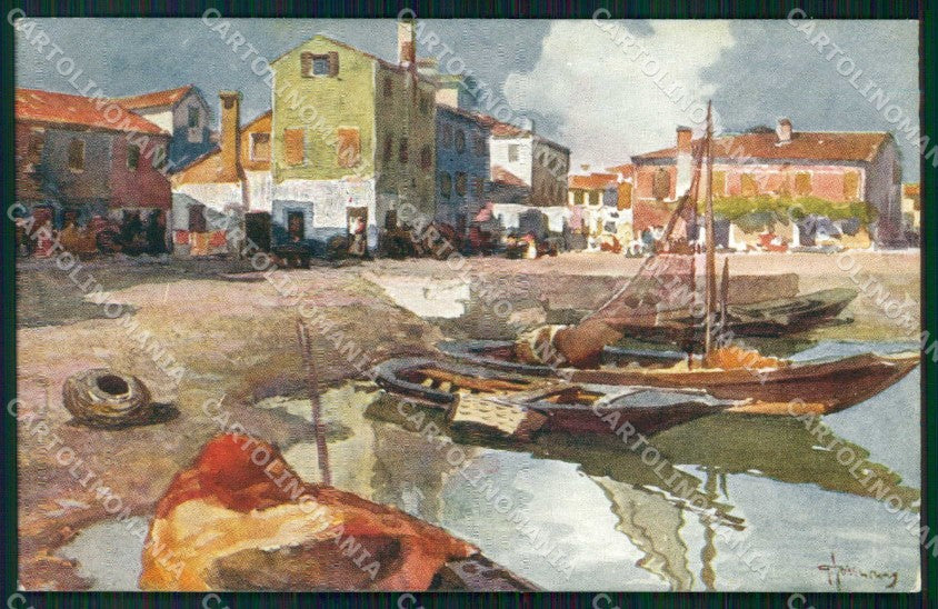 Venezia Città Burano Estuario Barche Illustratori cartolina RT8022 – fronte