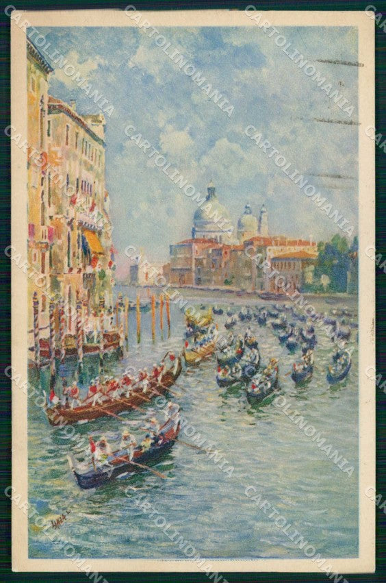 Venezia Città Canal Grande in Festa Regata Illustratori cartolina RT8024 – fronte