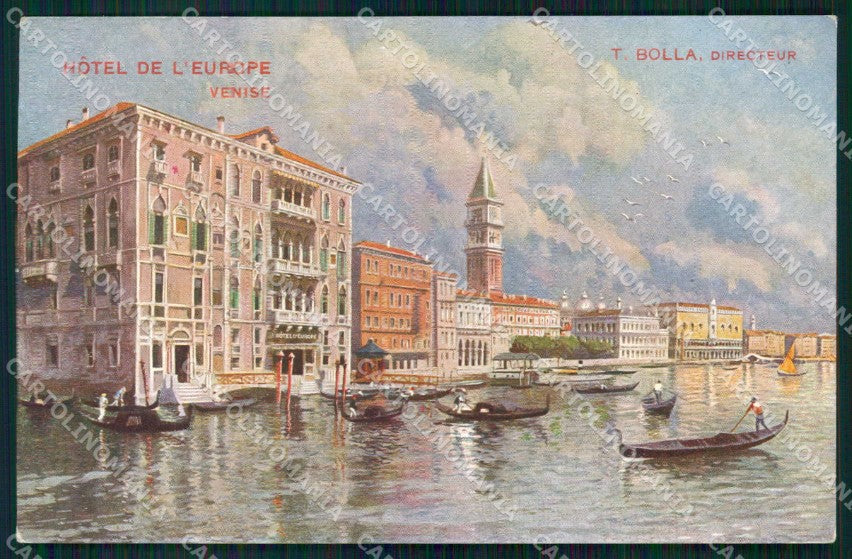 Venezia Città Hotel Europa Canale con Barche cartolina RT8035 – fronte