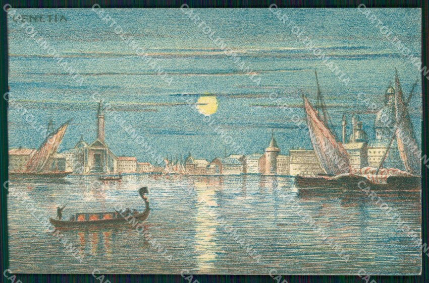 Venezia Città Veduta della Laguna Chiaro di Luna Barche cartolina RT8043 – fronte