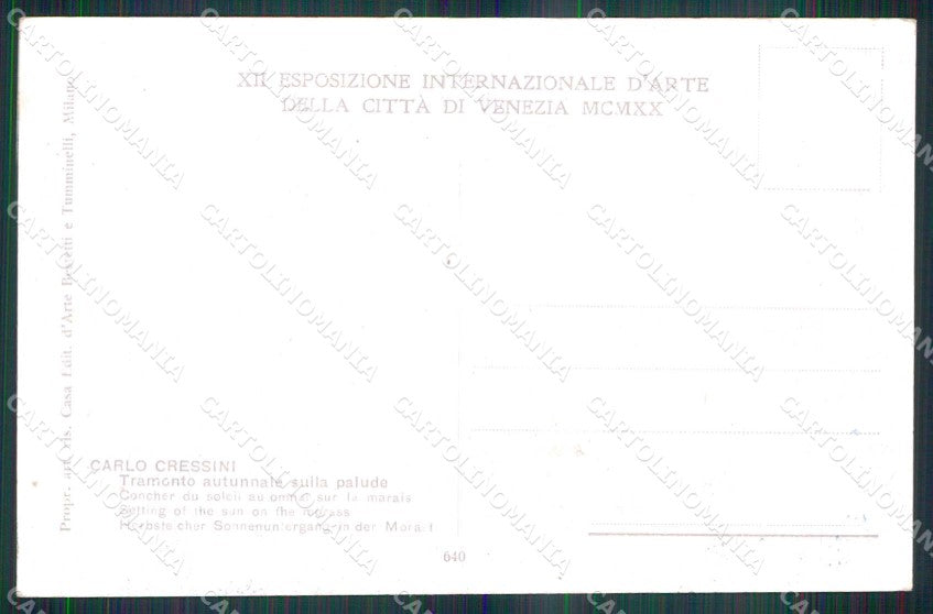 Venezia XII Esposizione Internazionale d'Arte Tramonto Palude cartolina RT8098 – retro